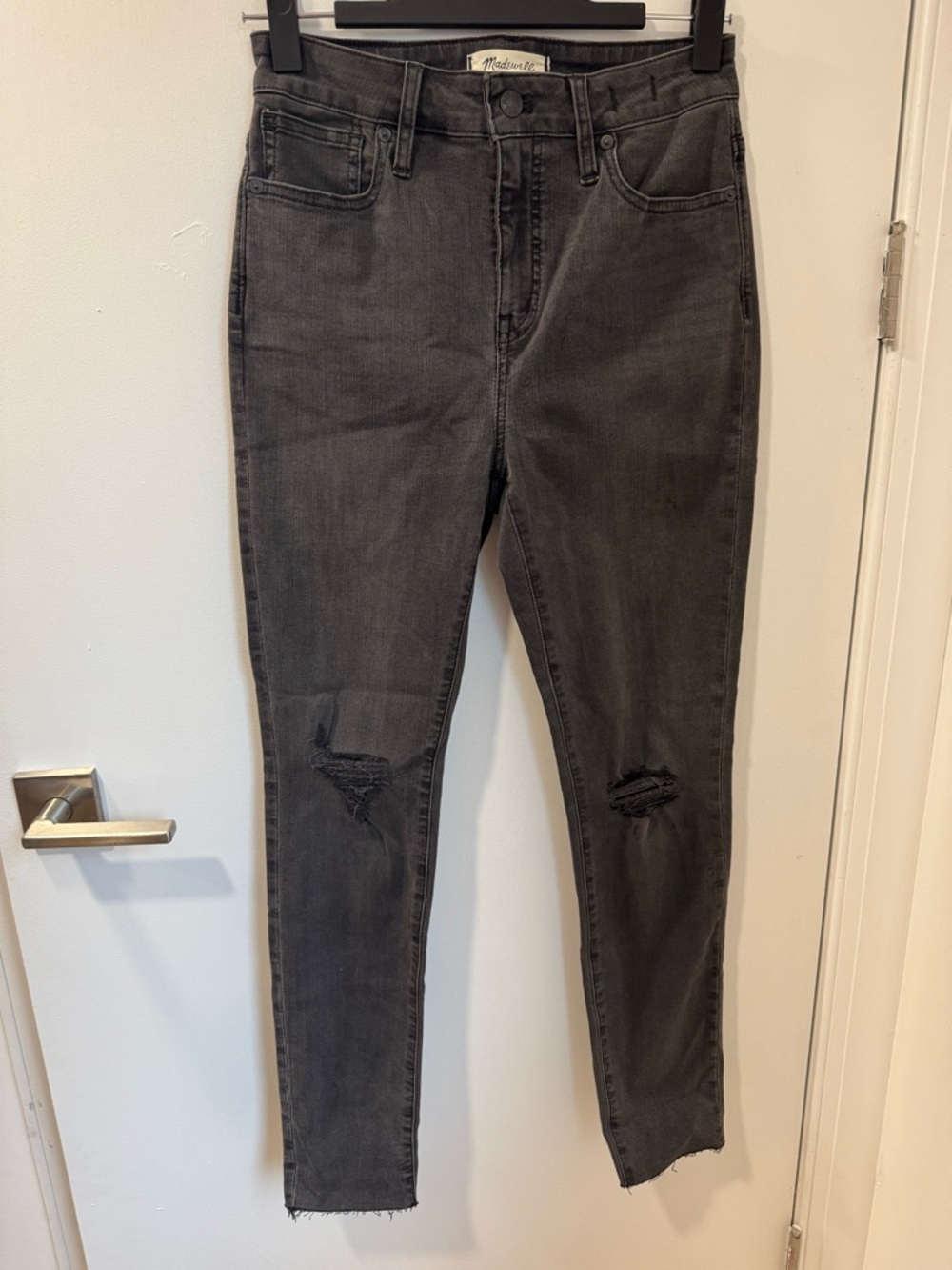 Madewell Washed Black Skinny Jeans with Knee Rips